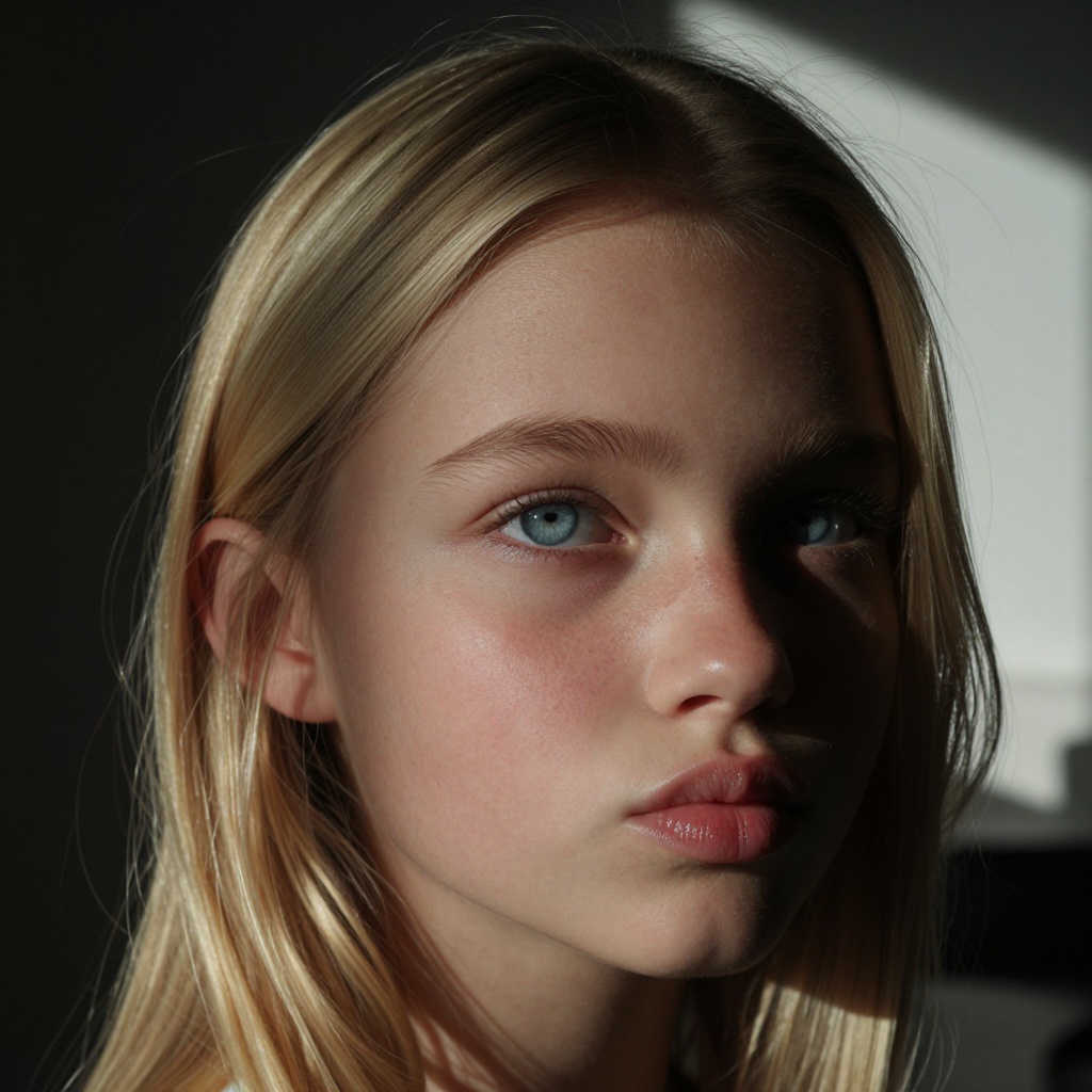 smr,  a young Caucasian woman ,  She has long straight blonde hair and striking blue eyes on Tensor.Art