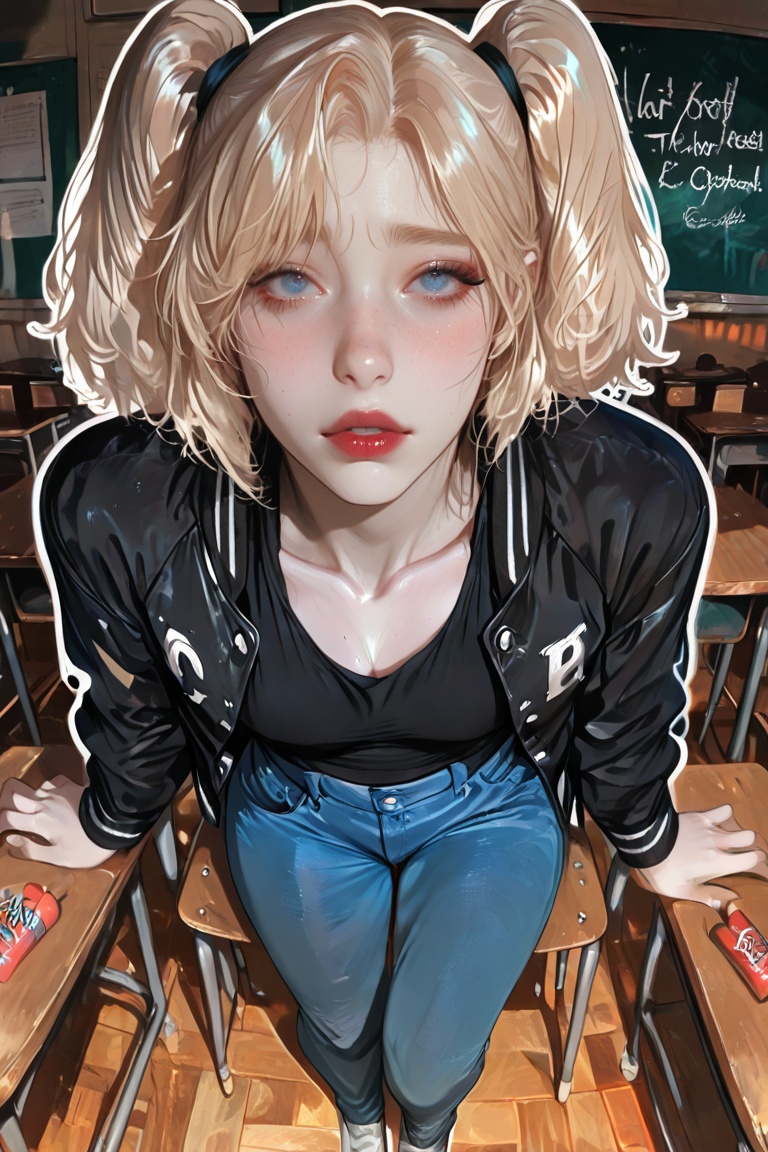 (((white outline))),  ((blonde hair)),  blue eyes on Tensor.Art