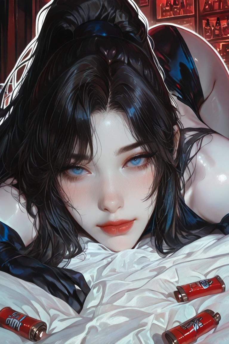 (((white outline))),  blue eyes,  hair worn in a ponytail on Tensor.Art