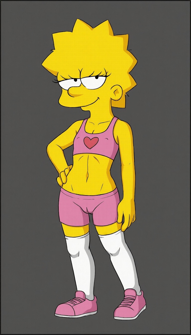 Digital drawing of a yellow-skinned,  cartoon-style female character with spiky hair,  resembling Lisa Simpson from "The S...