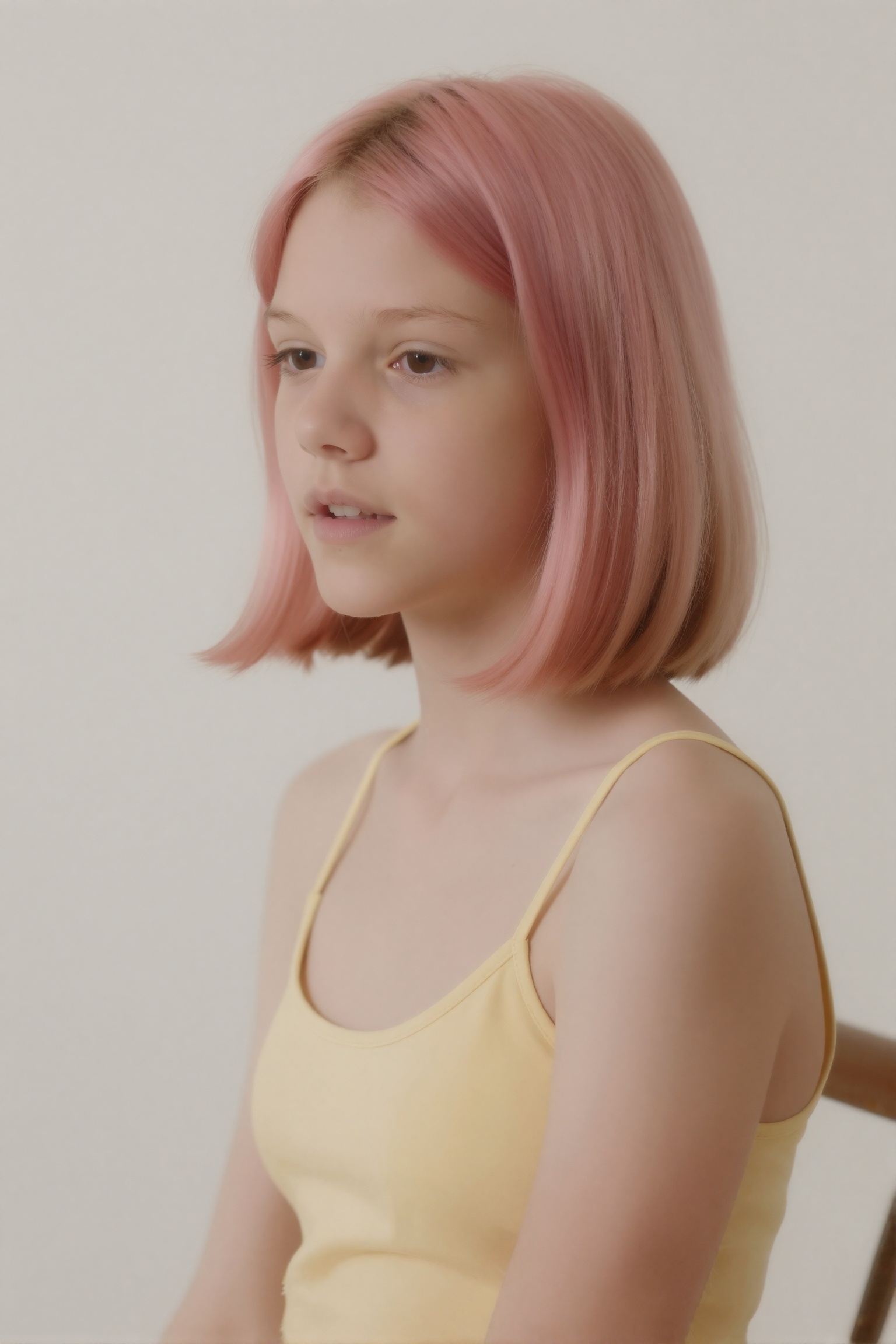 The image depicts a young **** with an unnervingly slender build and an elongated head-to-body ratio that accentuates her...