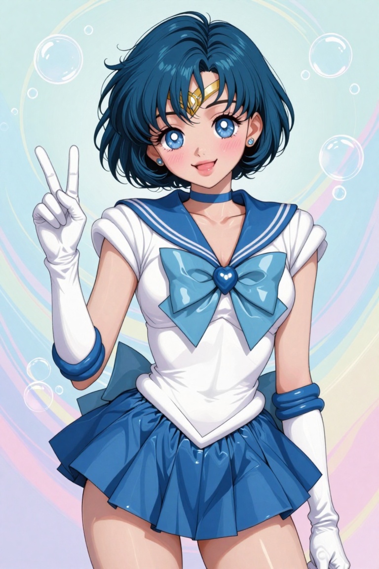 digital illustration of The image depicts a character in a sailor fuku outfit,  characterized by a white top with a blue b...