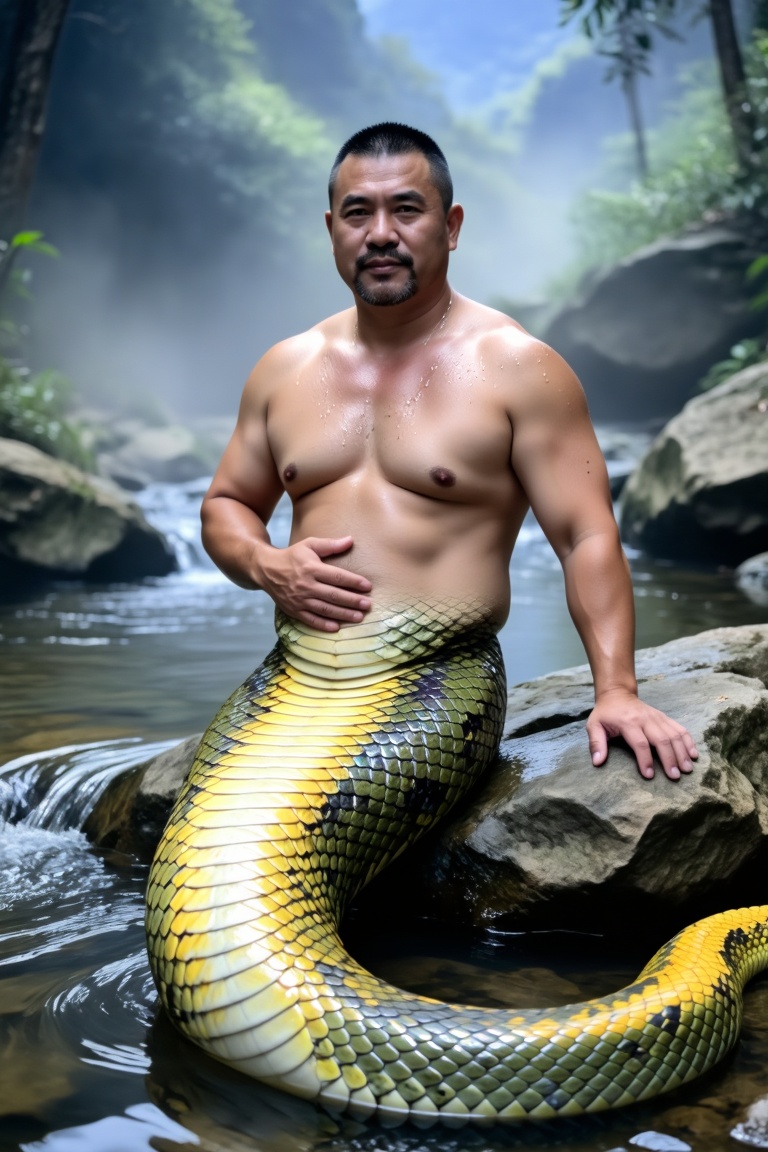 蛇人男性,  中年男性,  面庞宽厚 by 一起旅行 on Tensor.Art