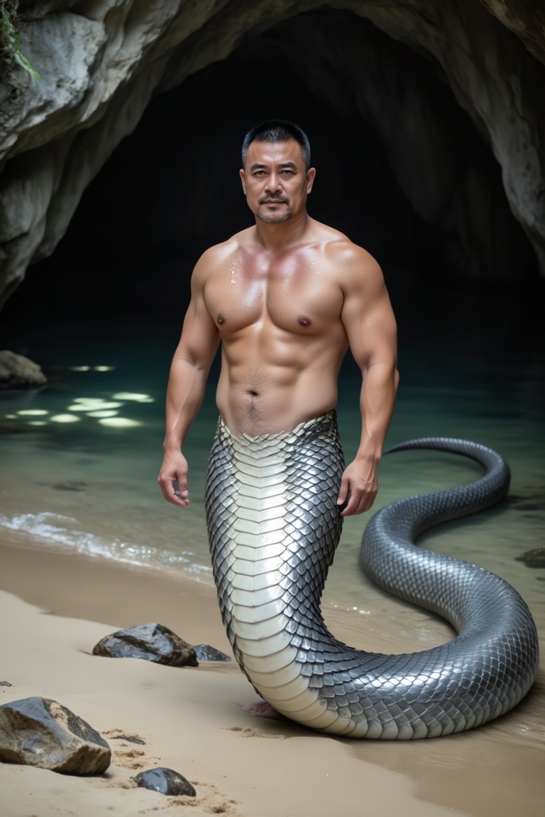 蛇人男性,  中年男性,  面庞棱角分明 by 一起旅行 on Tensor.Art