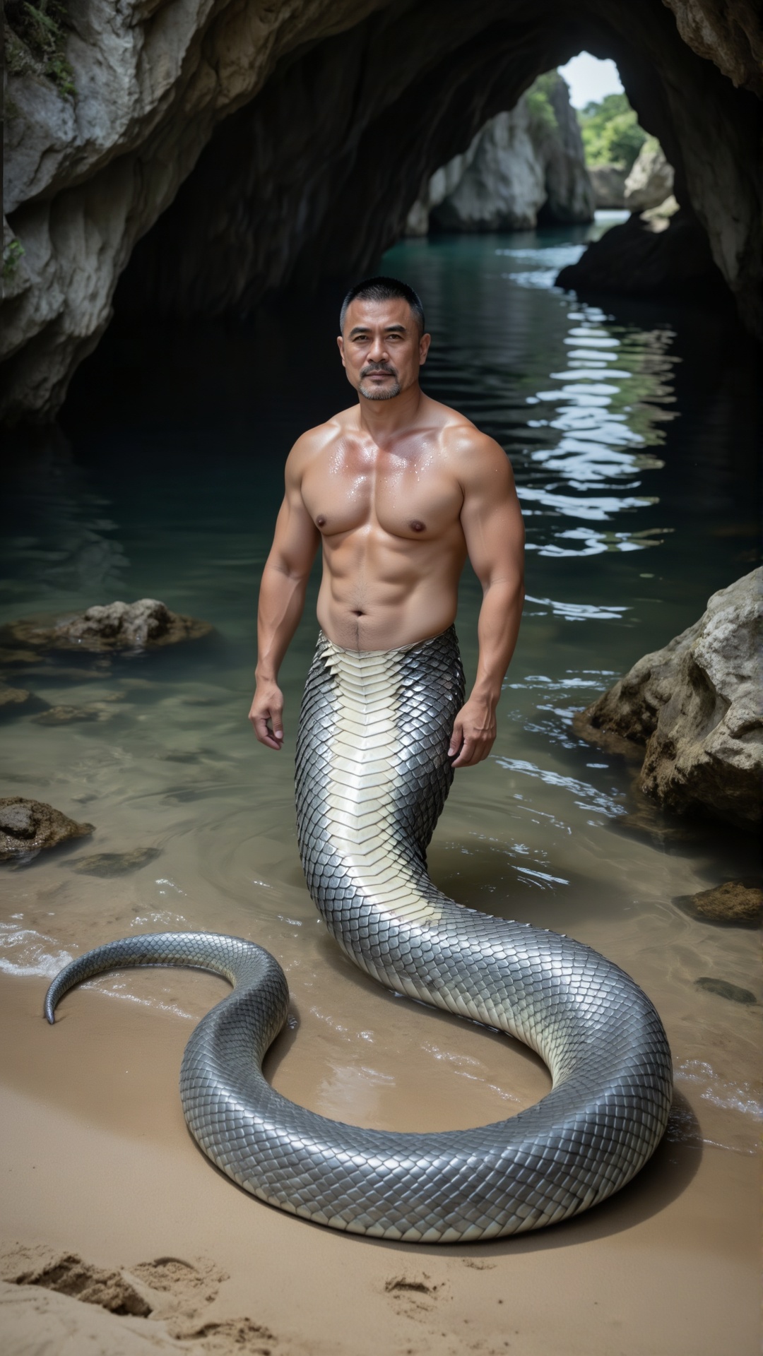 蛇人男性,  中年男性,  面庞棱角分明 by 一起旅行 on Tensor.Art