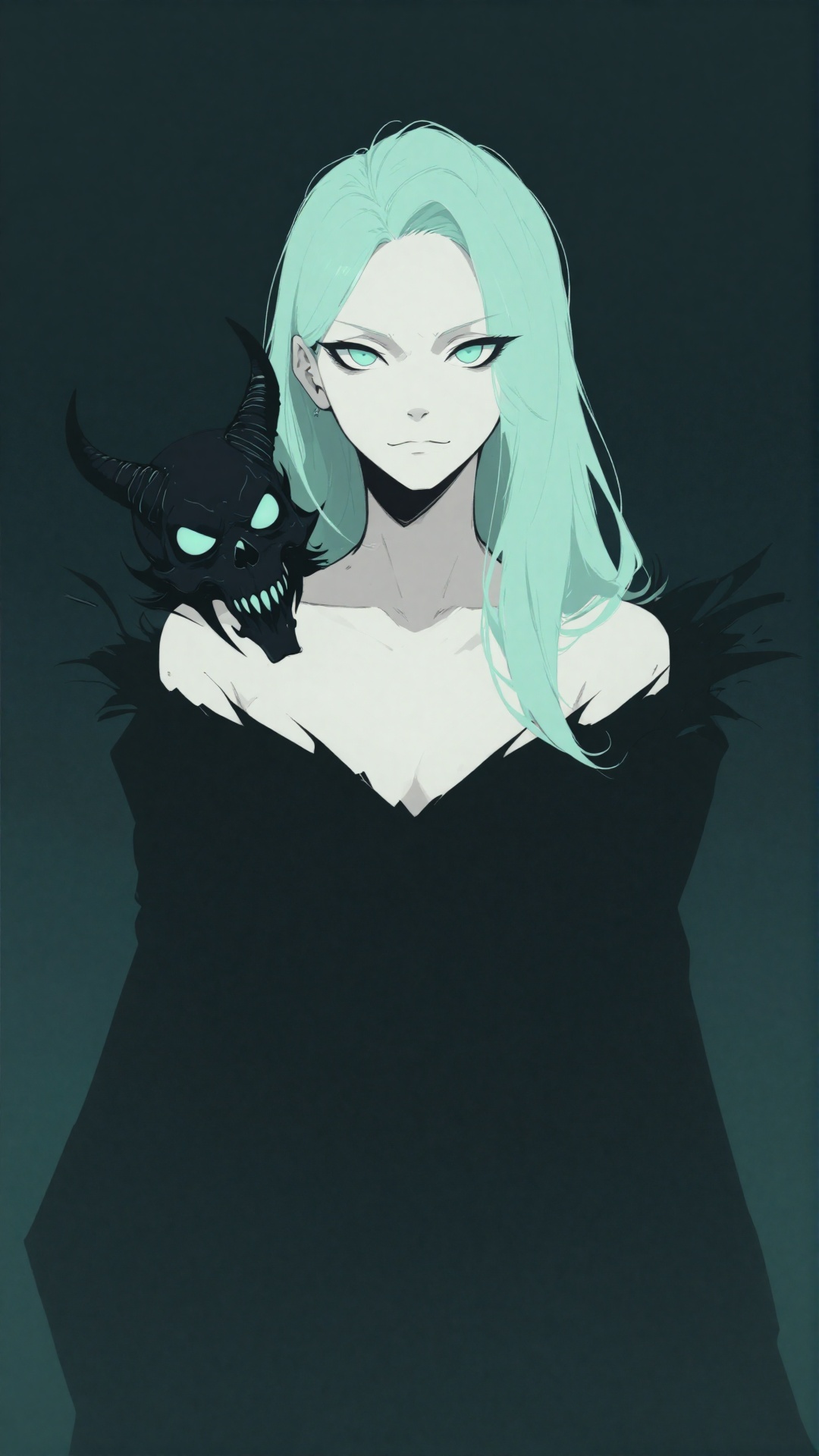 This is a digital drawing in a stylized,  minimalist anime art style. The subject is a pale-skinned woman with long,  stra...
