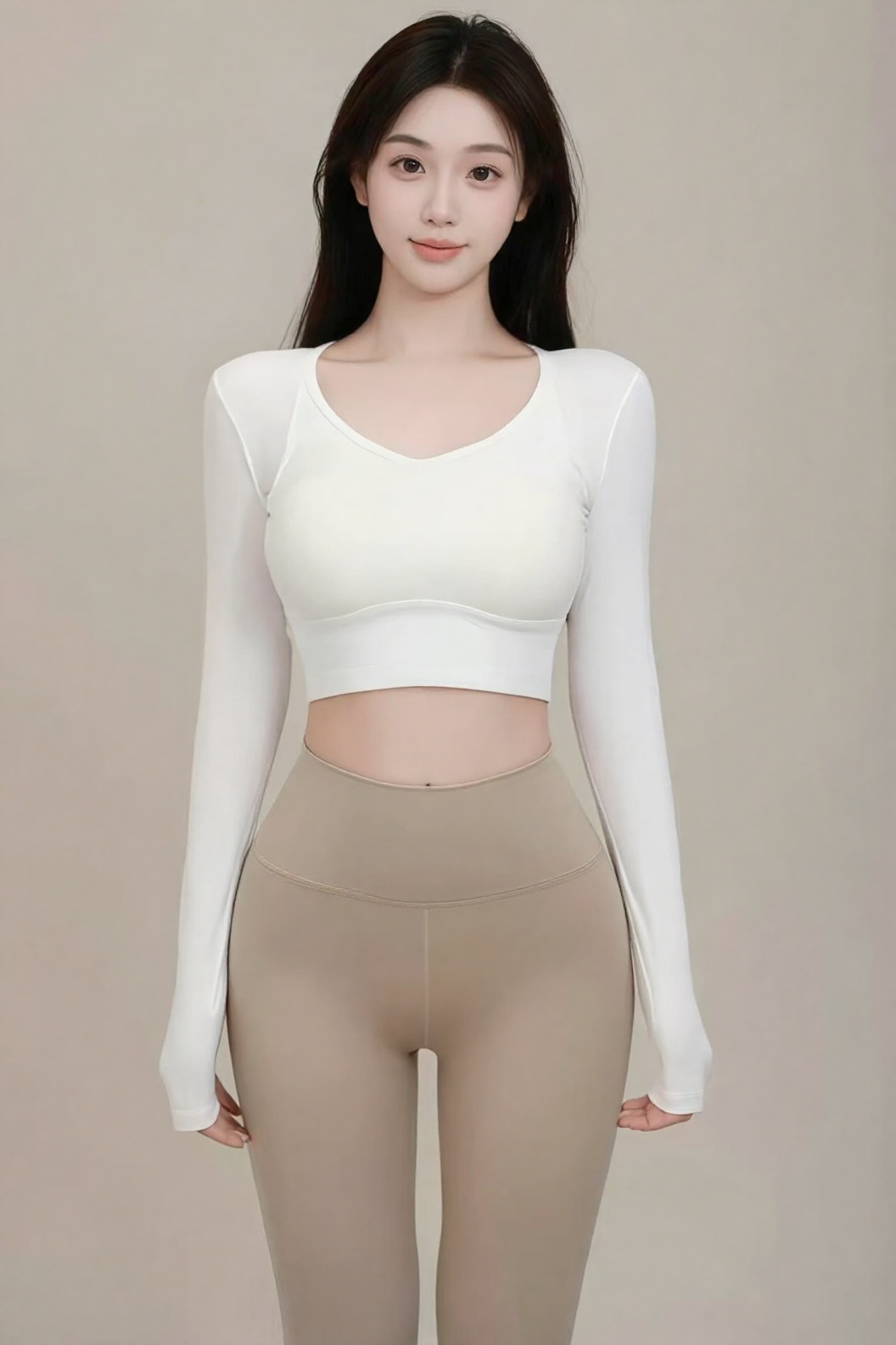 photograph of a young east asian woman with long,  straight black hair,  standing against a plain by 秦皇术士 on Tensor.Art