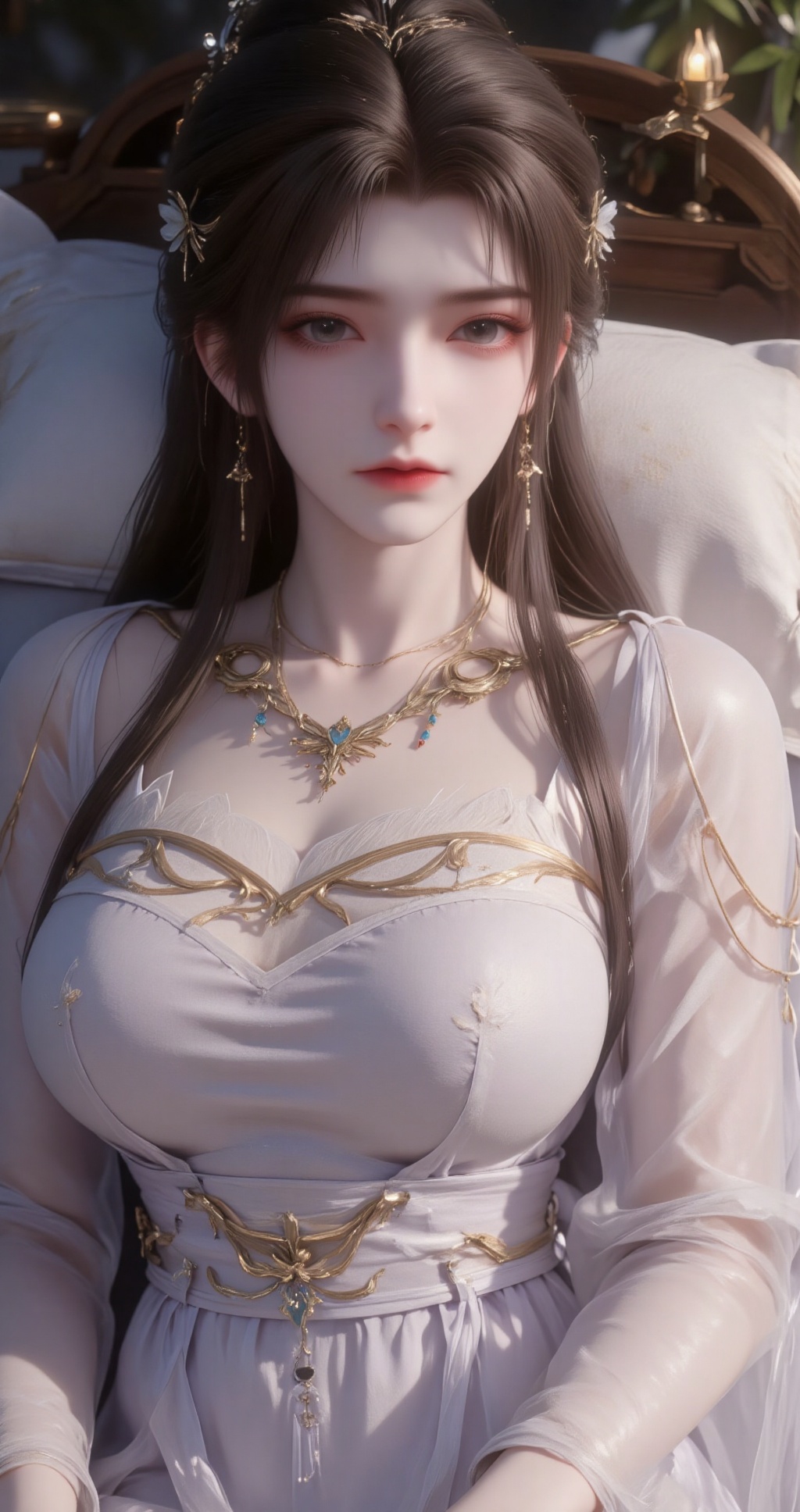 a chinese female ,  (((lying on the bed))),  (((headrest on arm))) by 若兰有声 on Tensor.Art