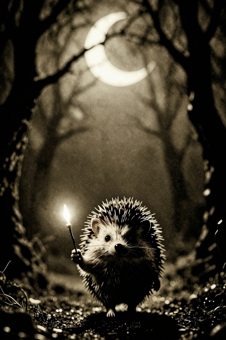WallStyle ,  A fairytale anthropomorphic hedgehog in the fog ,  holding a firefly on a stick on Tensor.Art