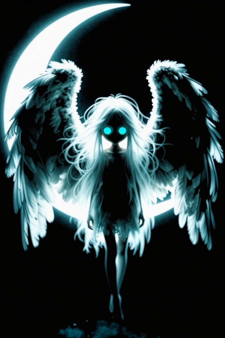 Full-length image . Chemiluminescence (animated ,  crescent moon ,  night on Tensor.Art