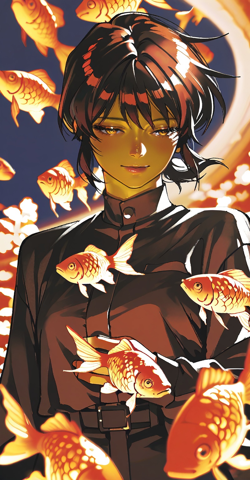 ((Emphasize a blend of anime aesthetics with painterly digital rendering techniques)),  the use of light and shadow create...