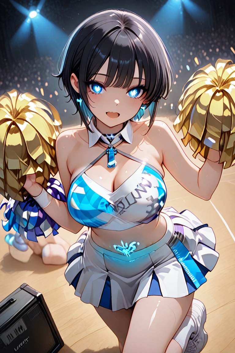 Beautiful blue cheerleaders,  Luminous Engraving,  Beautiful eyes on Tensor.Art