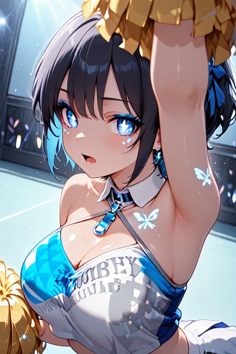 Beautiful blue cheerleaders,  Luminous Engraving,  Beautiful eyes on Tensor.Art
