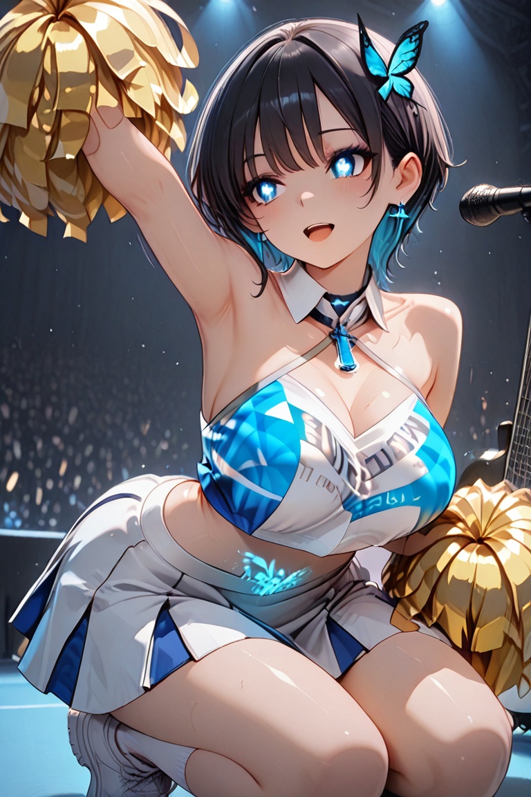Beautiful blue cheerleaders,  Luminous Engraving,  Beautiful eyes on Tensor.Art