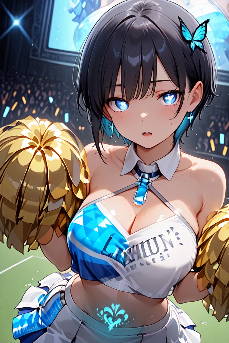 Beautiful blue cheerleaders,  Luminous Engraving on Tensor.Art