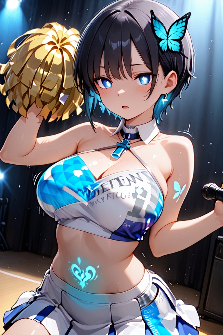 Beautiful blue cheerleaders,  Luminous Engraving on Tensor.Art