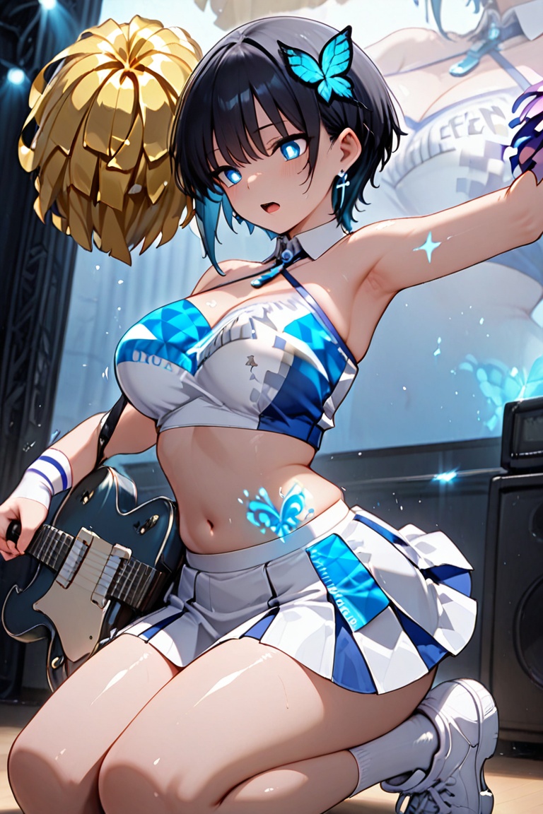 Beautiful blue cheerleaders,  Luminous Engraving on Tensor.Art