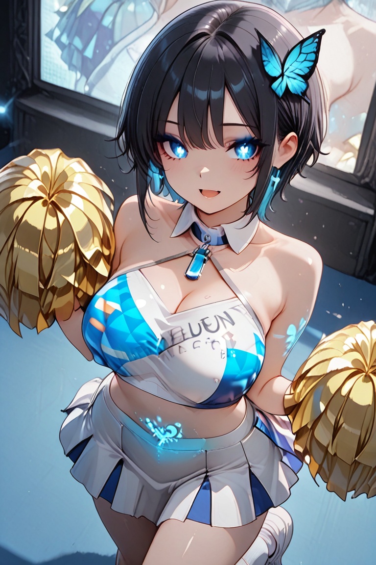 Beautiful blue cheerleaders,  Luminous Engraving,  Beautiful eyes on Tensor.Art