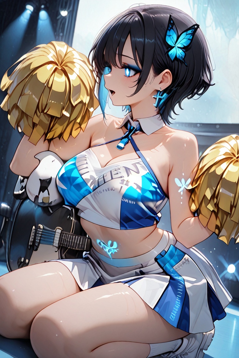 Beautiful blue cheerleaders,  Luminous Engraving,  Beautiful eyes on Tensor.Art