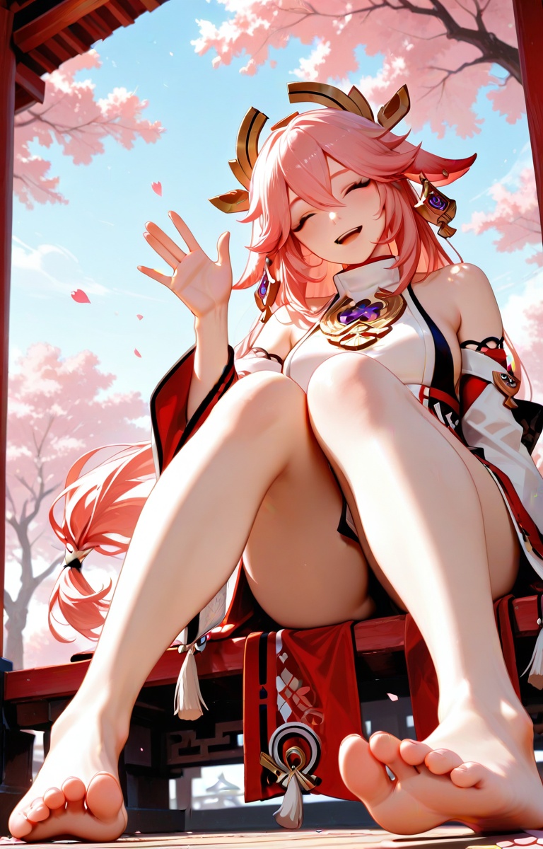 1girl,  yae miko from Genshin Impact,  sitting on Tensor.Art