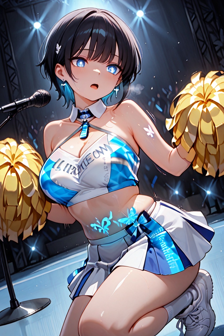 Beautiful blue cheerleaders,  Luminous Engraving,  detached collar on Tensor.Art
