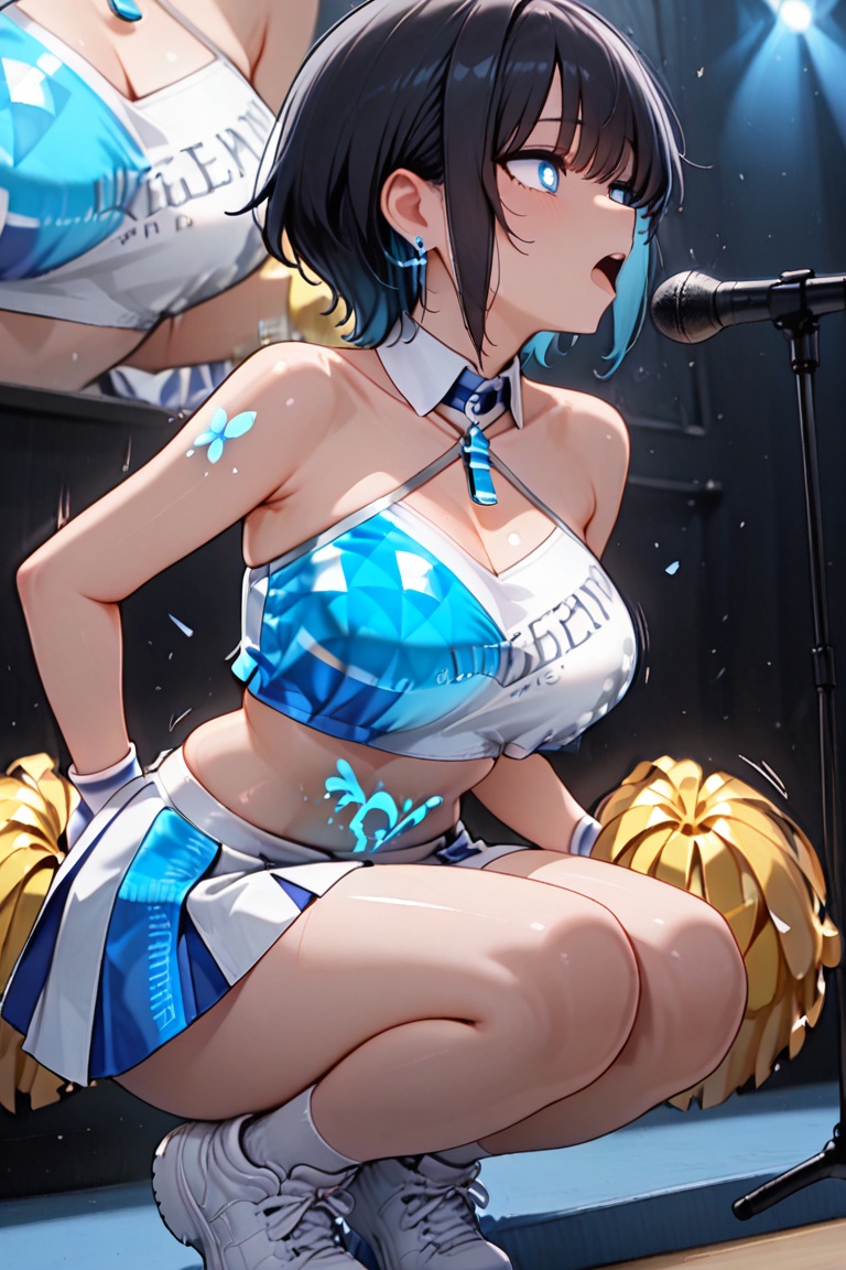Beautiful blue cheerleaders,  Luminous Engraving,  detached collar on Tensor.Art