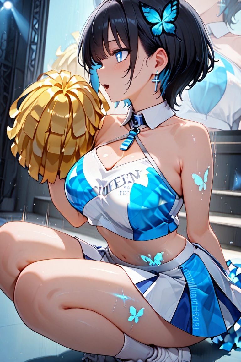 Beautiful blue cheerleaders,  Luminous Engraving,  detached collar on Tensor.Art