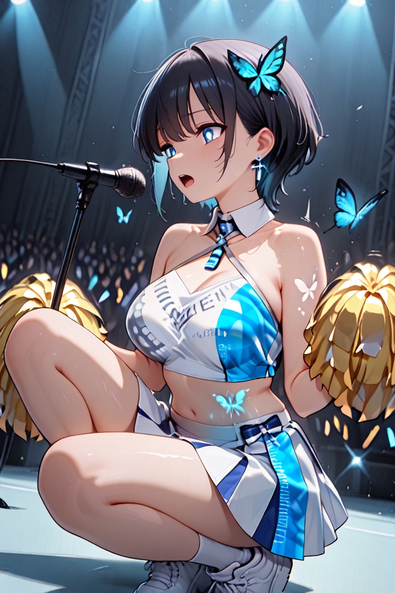 Beautiful blue cheerleaders,  Luminous Engraving,  detached collar on Tensor.Art