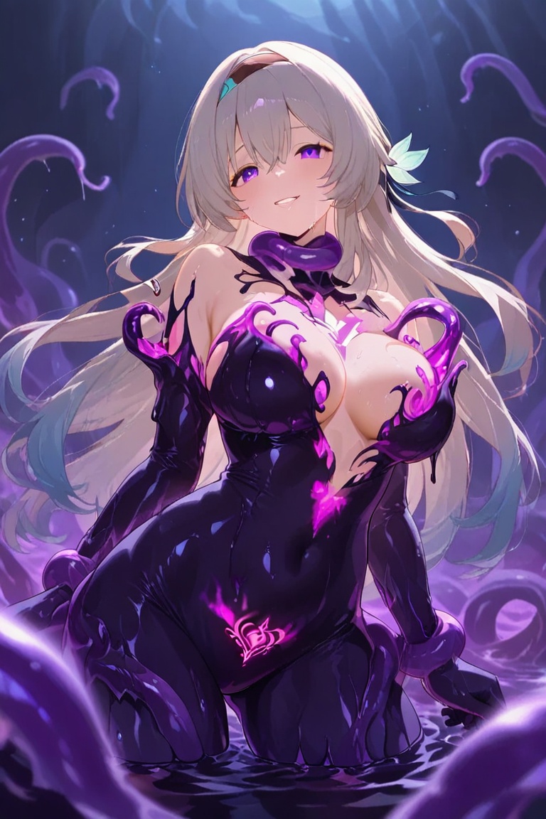 A glowing mark on the belly,  Dissolving clothing,  Slime costume on Tensor.Art