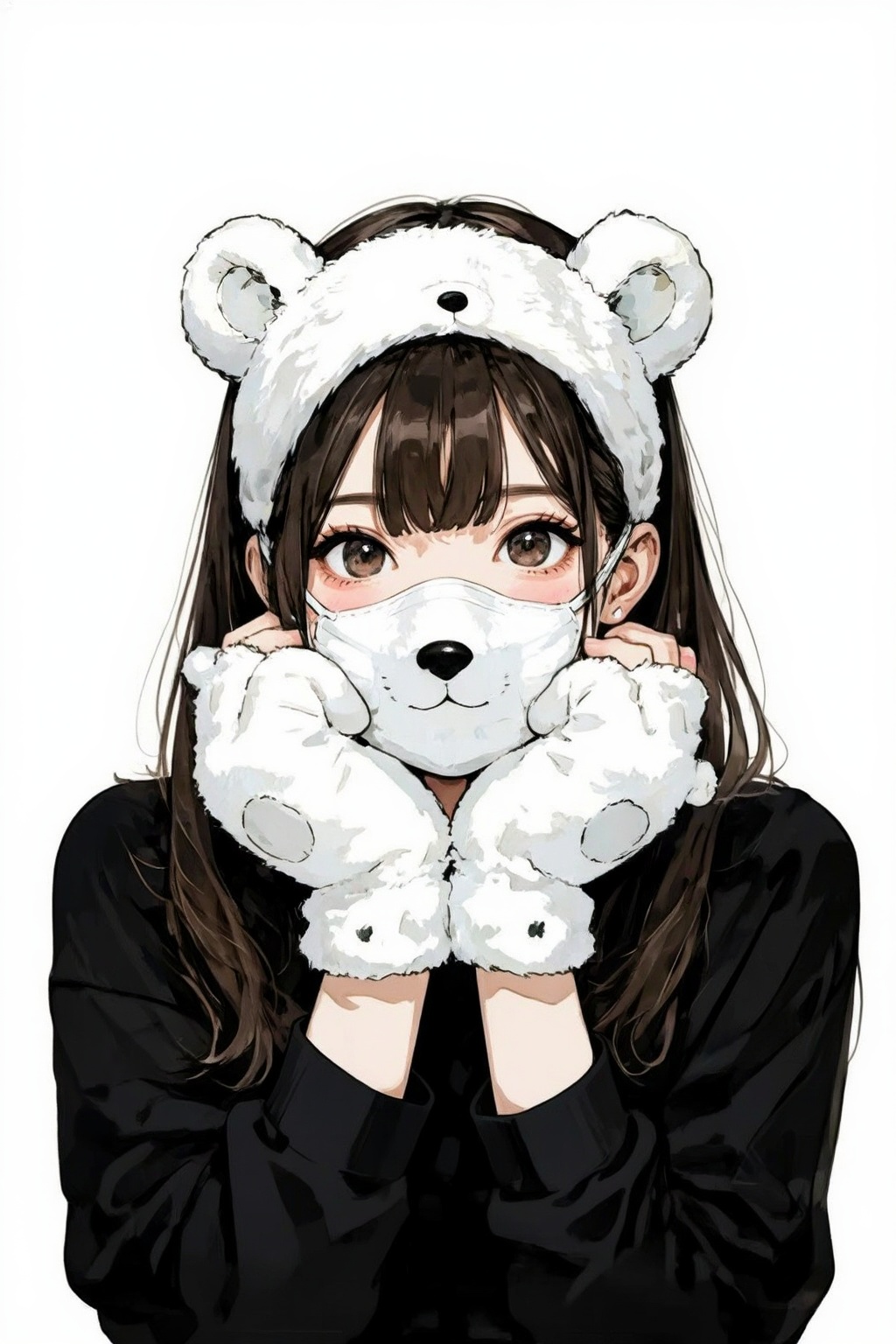 nijiwatercolor7z25 illustration. Young woman with long flowing dark brown hair and large brown eyes. She playfully wear a...