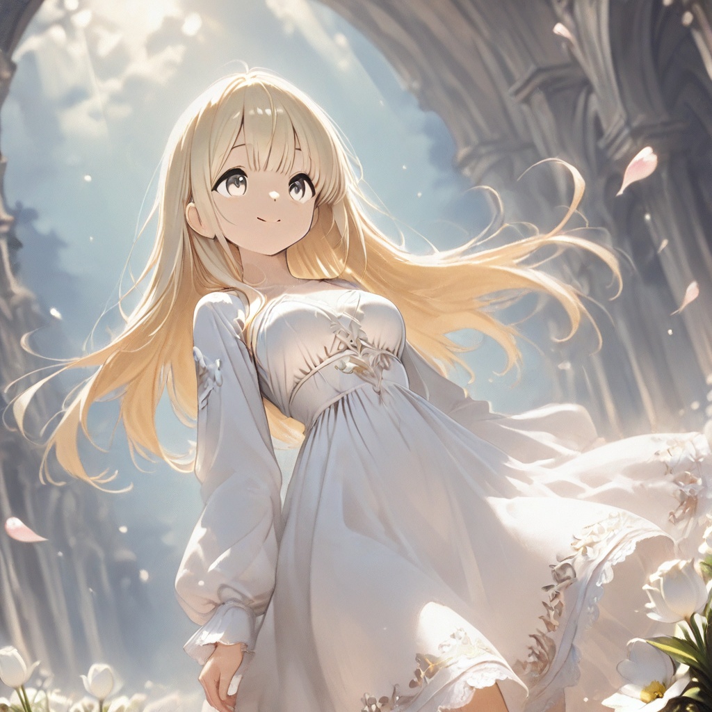 A modern anime key visual of a young woman named Caldina with long,  flowing blonde hair rendered in delicate,  wind-swept...