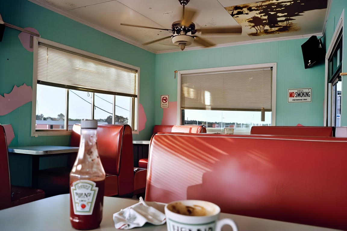 Interior of a roadside diner in Greenwood,  Mississippi,  1972 on Tensor.Art