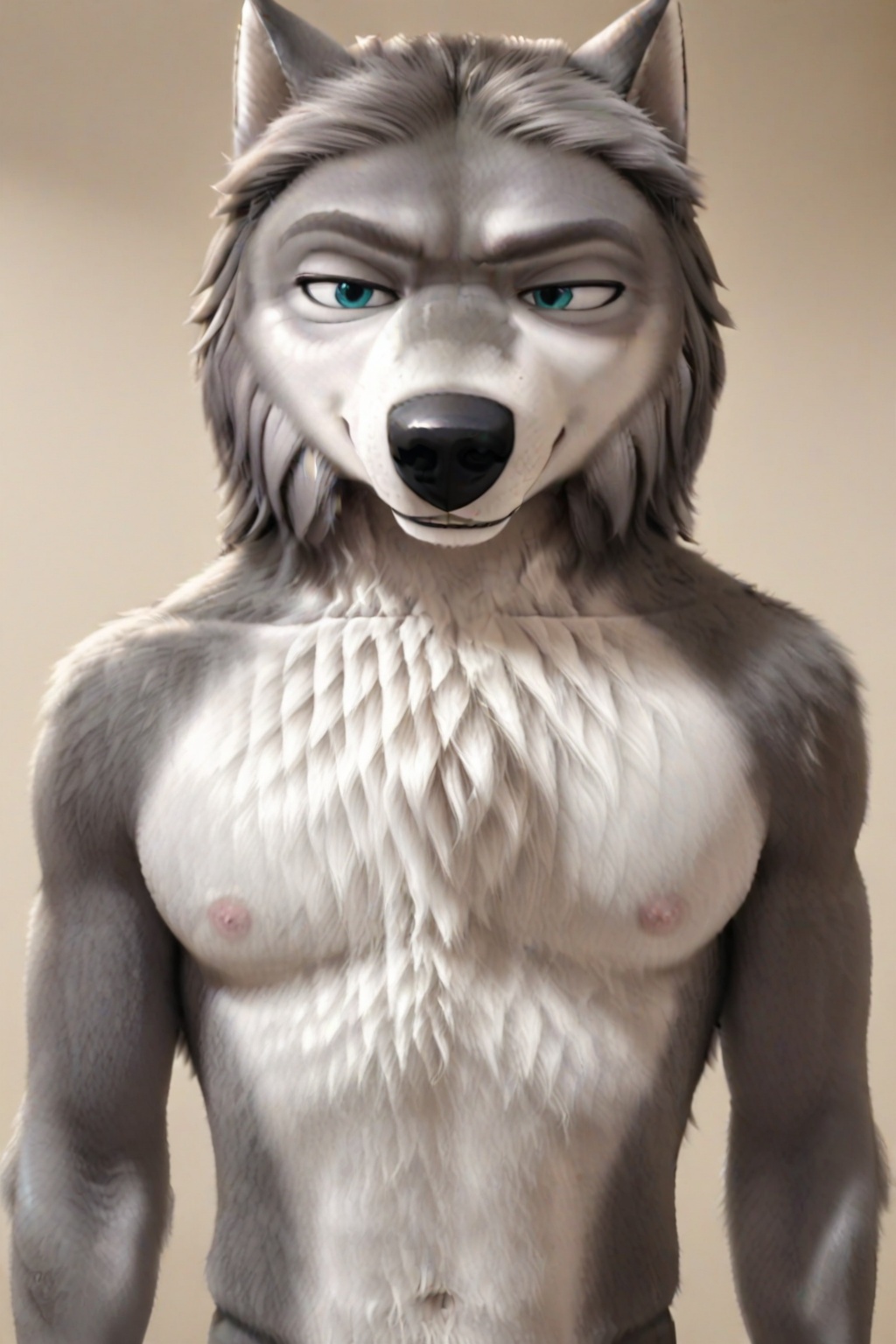 anthro furry male wolf,  wolf,  gray-brown fur with soft gradient tones on Tensor.Art
