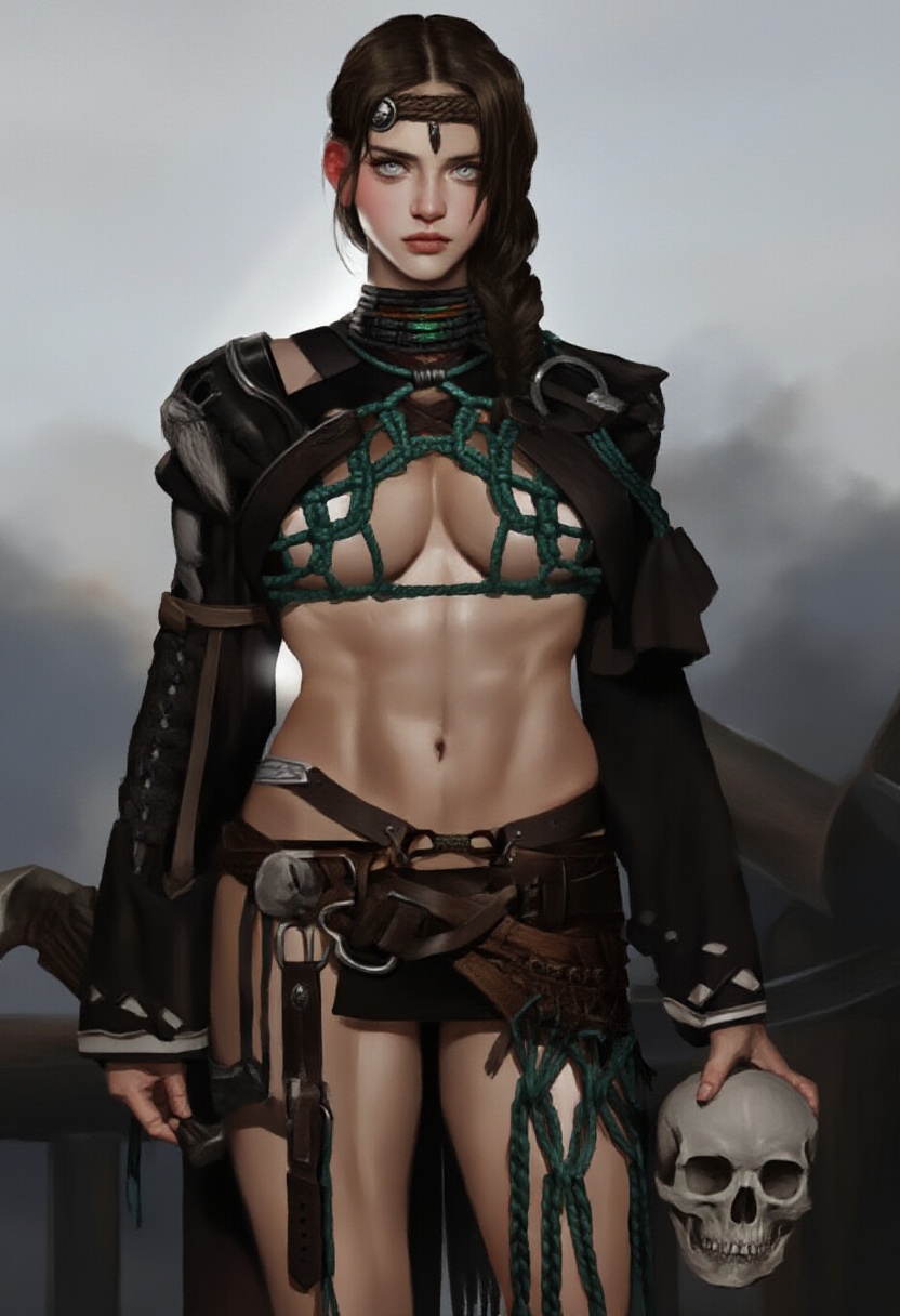 A detailed digital illustration of a muscular,  woman,  wearing a revealing on Tensor.Art