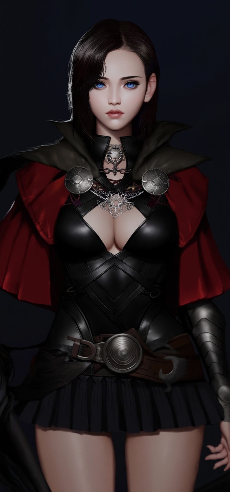 Digital art of a beautiful,  dark-haired woman with piercing blue eyes,  wearing intricate on Tensor.Art