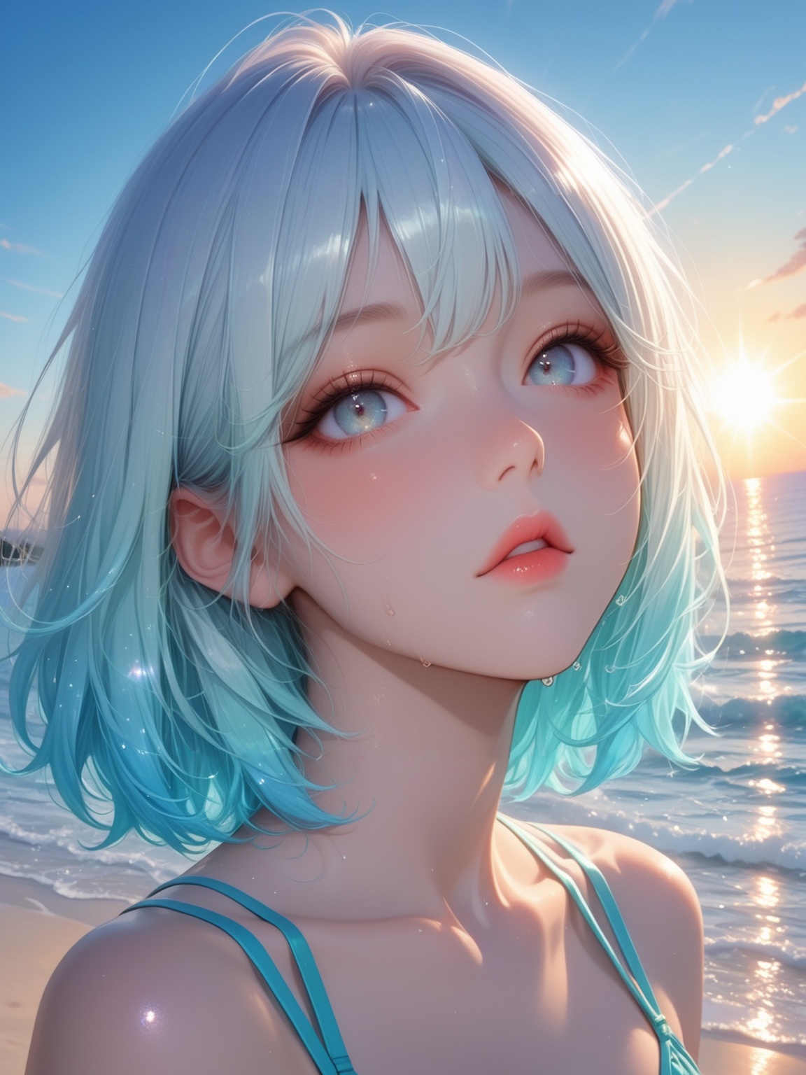 NijiGlaze,  niji-like anime illustration,  beach scene on Tensor.Art