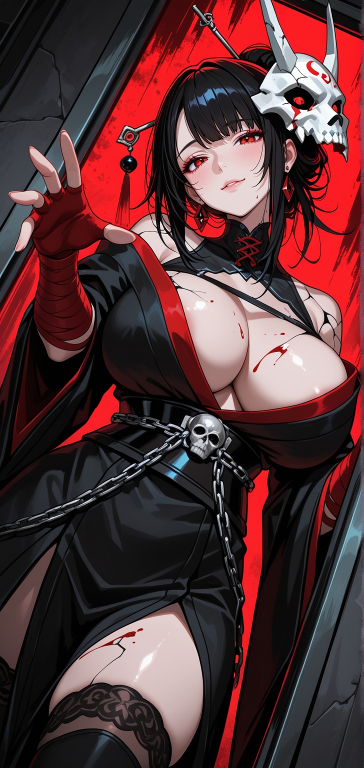 In the style of anime,  a cyberpunk warriorin front of a solid intense,  huge boobs on Tensor.Art