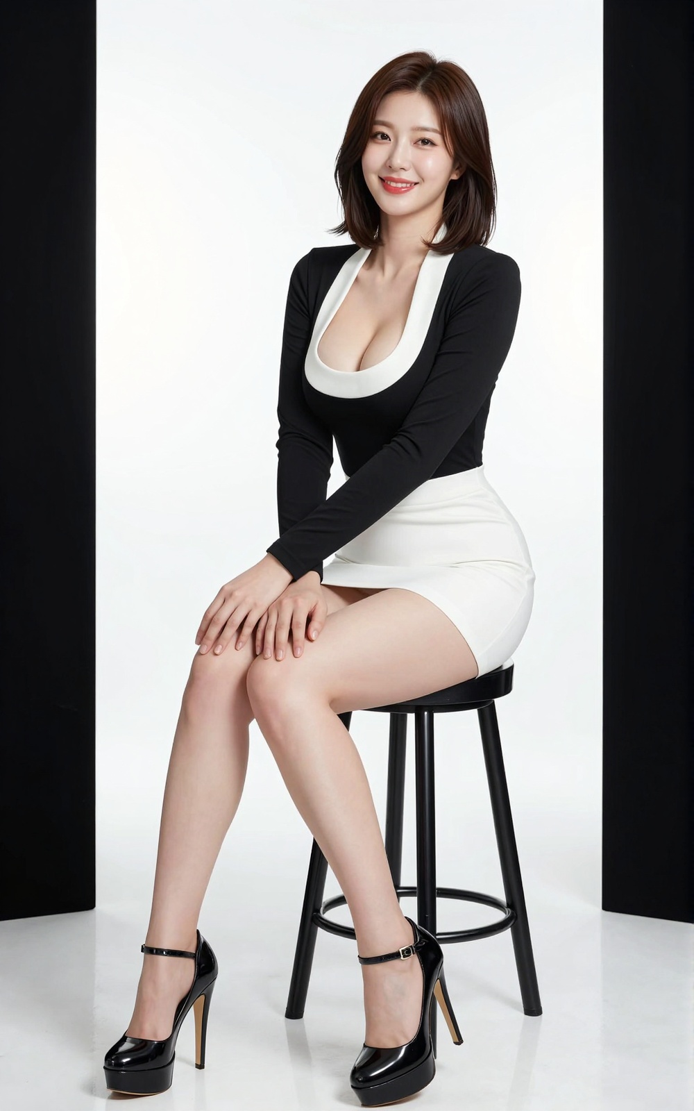 Image of a Korean woman Actual Photo: 2.0,  "A beautiful Korean woman boasting an hourglass figure,  round and voluptuous...