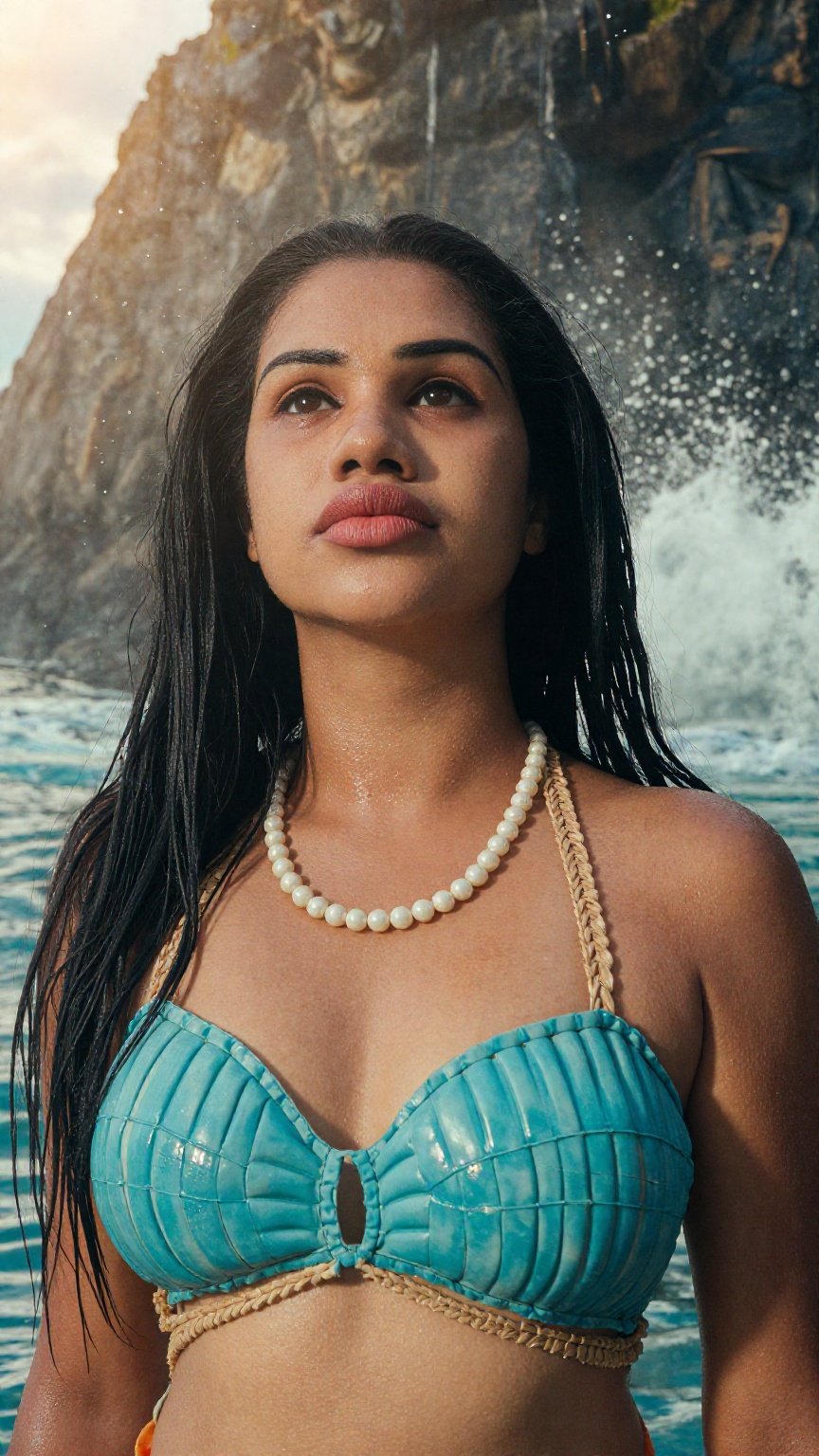 Polynesian ocean goddess,  cinematic beauty scene,  close chest-up crop on Tensor.Art