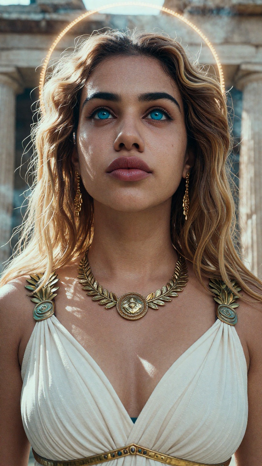 Greek goddess indian women warrior,  cinematic close-up scene,  chest-up framing on Tensor.Art