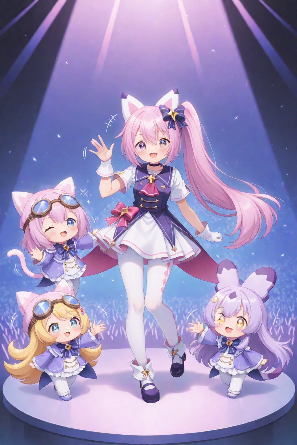 A cat-eared girl wearing a cute outfit that symbolizes cuteness. (a familiar face),  cat ears with 5 cute ribbons,  goggle...