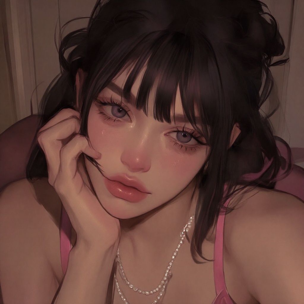 1female,  black hair styled in a messy bun,  bangs sweeping across her forehead on Tensor.Art