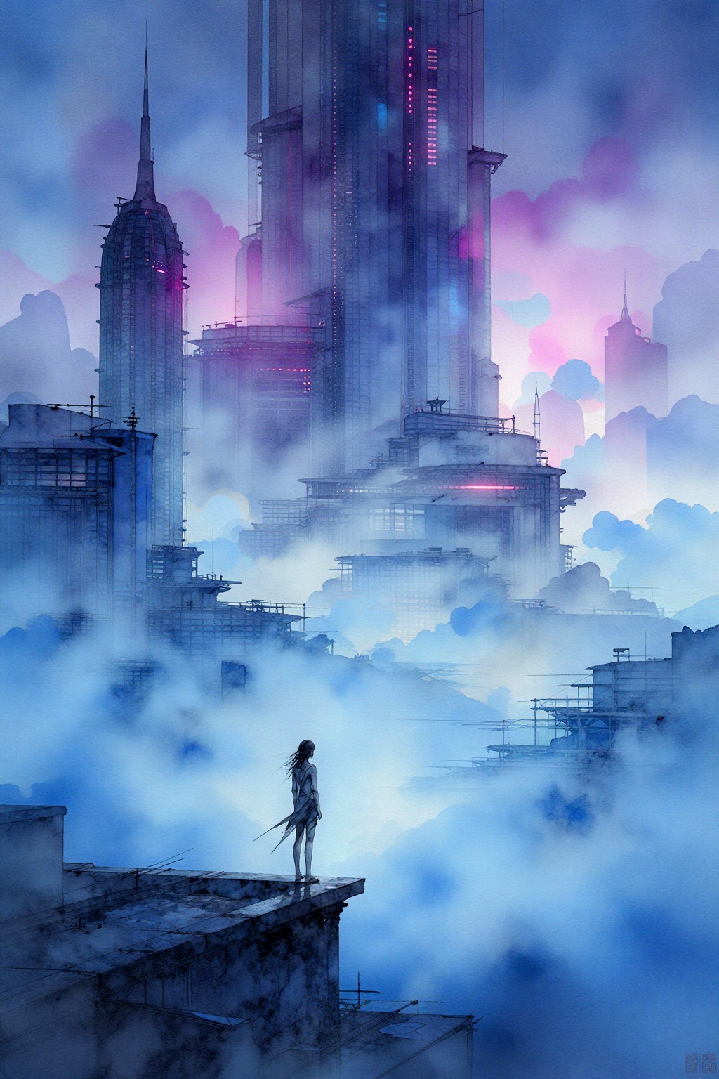 This image is a captivating piece of abstract art,  created with watercolor and ink.,  This image is a stunning example of...