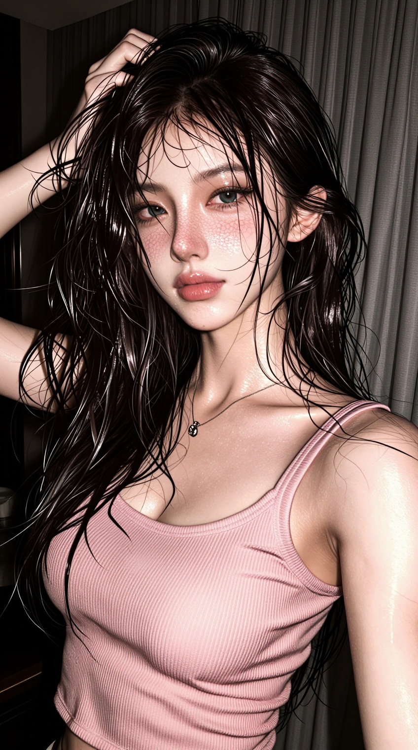 lum1_ell3,  a raw and ultra-realistic smartphone snapshot of a stunning young woman with a confident,  captivating gaze. S...