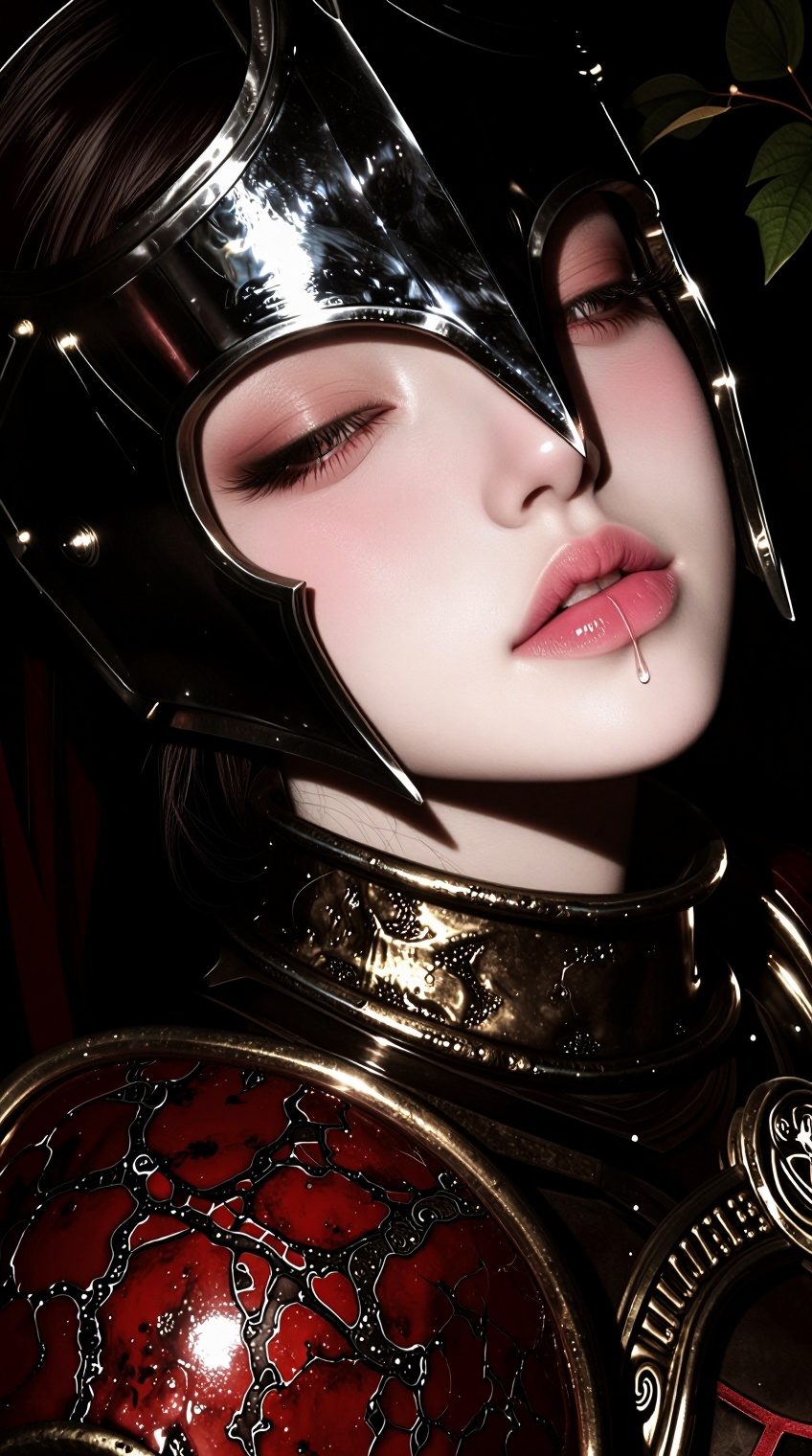 A vertical,  extreme close-up portrait of a young woman with very pale,  smooth skin. Her eyes are closed on Tensor.Art