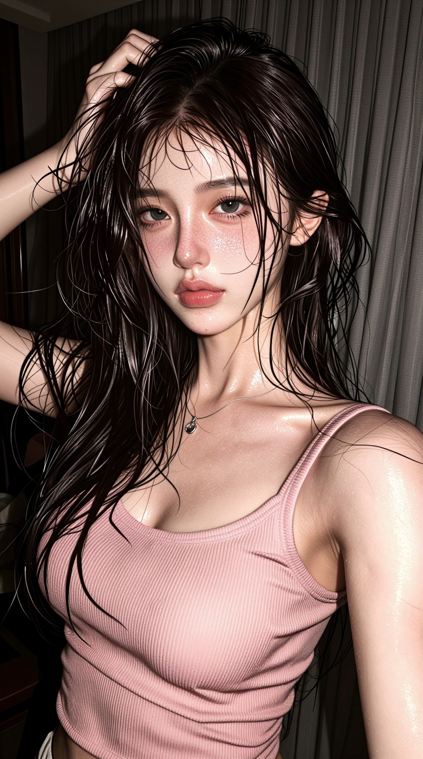 lum1_ell3,  a raw and ultra-realistic smartphone snapshot of a stunning young woman with a confident,  captivating gaze. S...