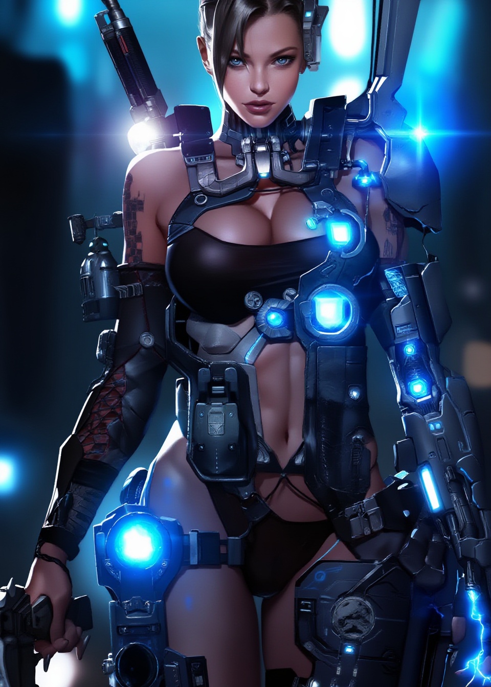This digital artwork features a striking woman. science fiction and post-apocalyptic setting. ensuring the focus remains o...