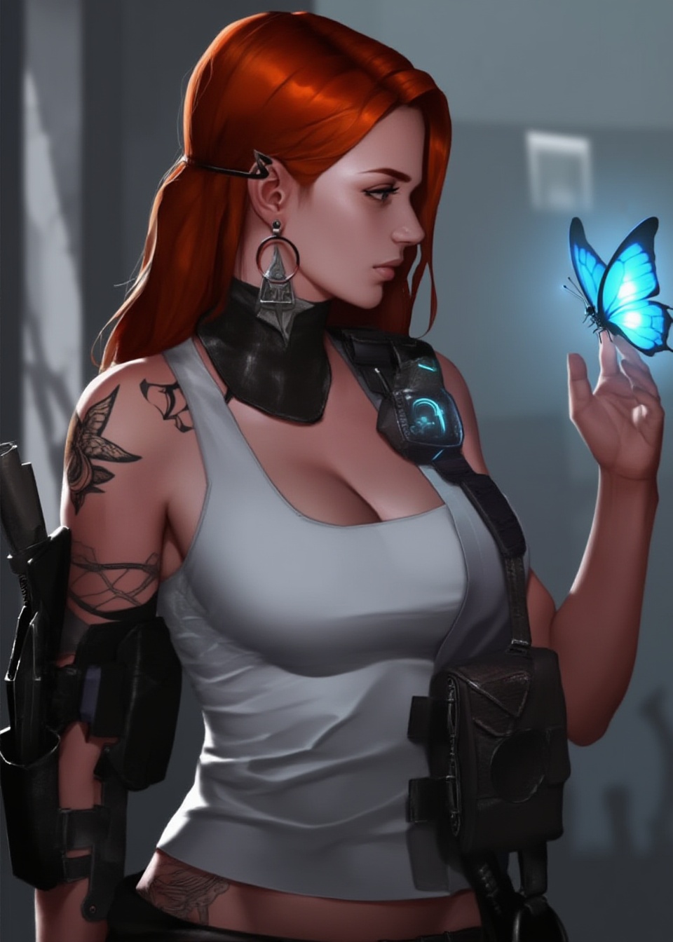 This digital artwork features a striking woman with long,  red hair,  styled in a loose on Tensor.Art