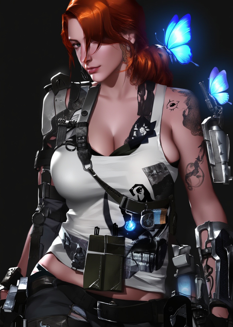 This digital artwork features a striking woman with long,  red hair,  styled in a loose on Tensor.Art