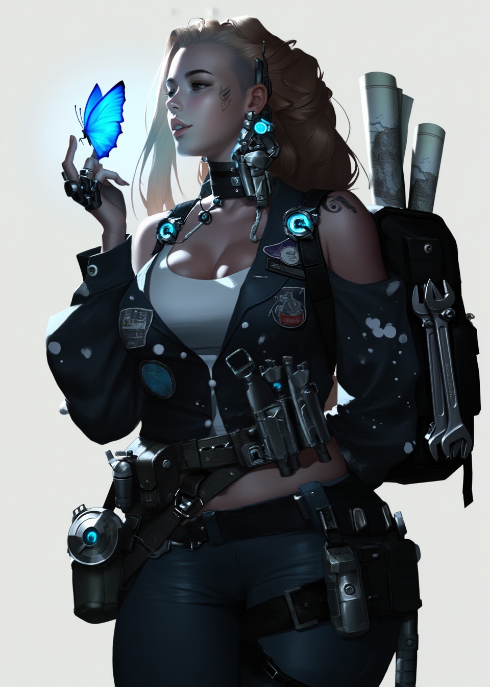 This digital artwork features a striking young woman with long,  flowing hair,  styled in a loose on Tensor.Art